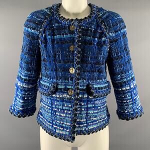 CHANEL Size 6 Blue Light Blue Cotton Blend Stripe Jacket